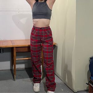 High waisted red plaid pants